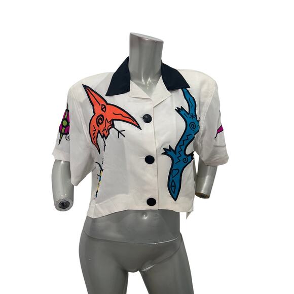 Amelia Austin Tops - Vintage 80s  Amelia Austin graphic embroidered silk Cropped
 Top Size 8